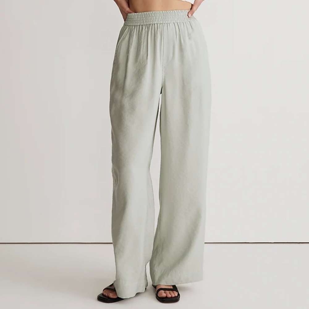 Madewell, Breezewoven Pull-On High-Rise Straight Pants, sage Mist, L